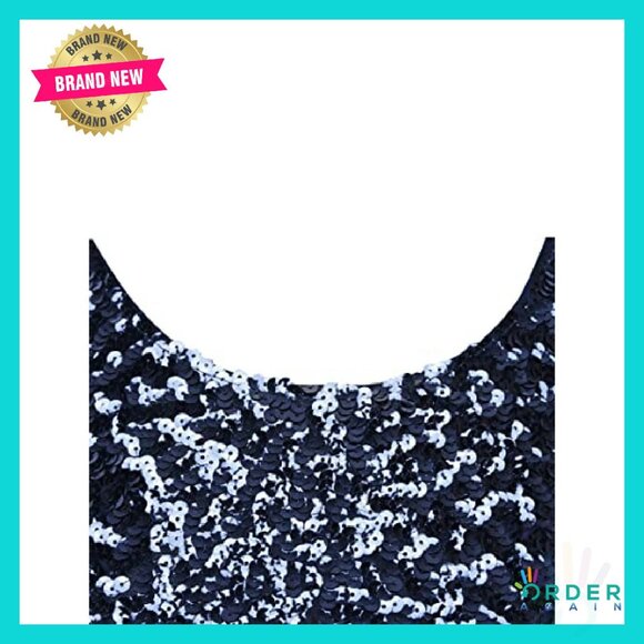 Sequin Sparkle Tank Top Glam Y2K Party Vest Elegant Night Out Stretchy Fit - Picture 7 of 8